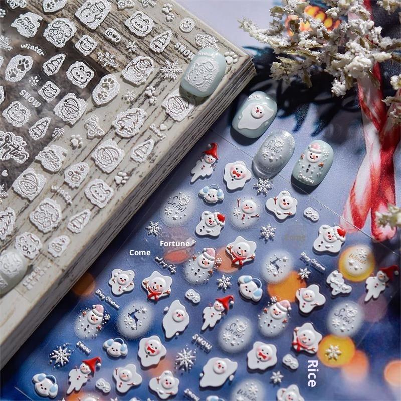 Cute Christmas Style Bow Snowflake Snowman Christmas Tree Nail Art Stickers Girly Nail Art Print Stickers Women Nail Decor Gifts