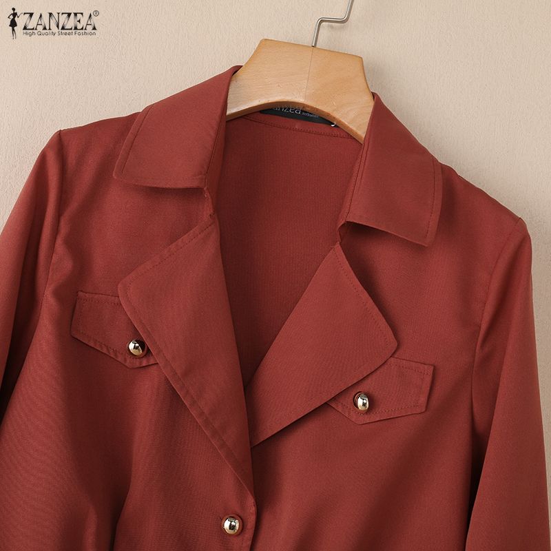 ZANZEA Women Casual Turn Down Collar Long Sleeve Thin Cardigan Blouse