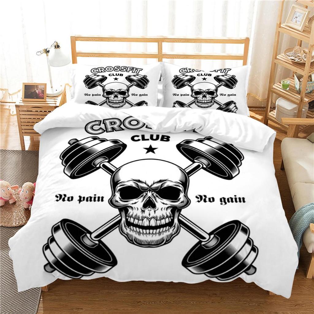 Design-Bettbezug-Set, 3D-Schädel-Druck, Bettwäsche-Set, cooler Bettbezug, Polyester-Bettbezug, King-Size-Queen-Size-Bettwäsche
