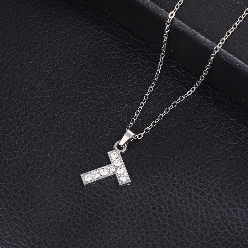 European & American Inlaid Rhinestone English Letter Choker Necklace for Women - Stainless Steel Pendant Jewelry Accessory