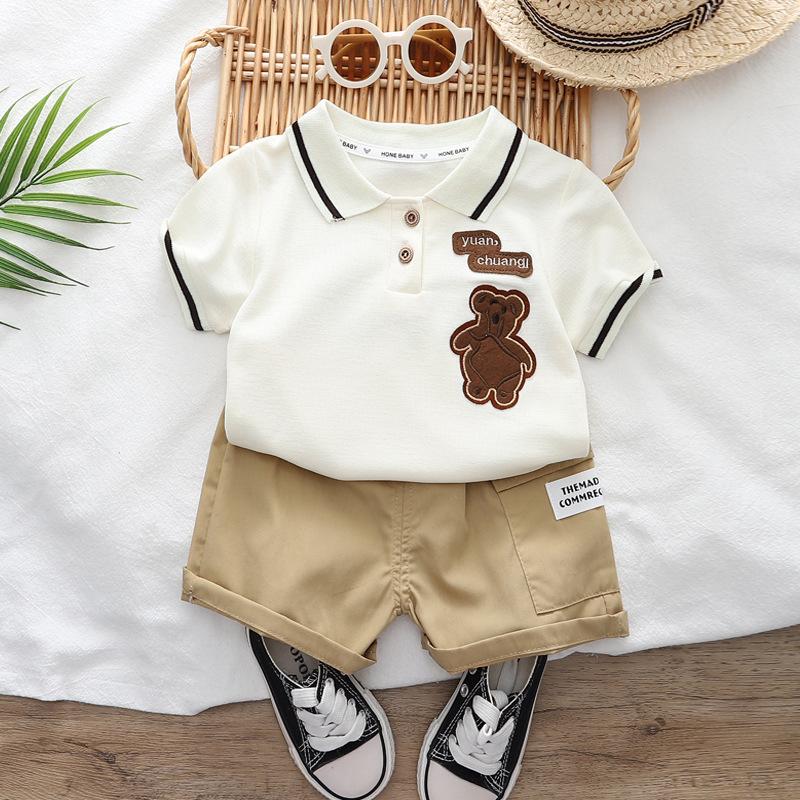 Toddler Girl Summer Short Sleeve Polo Two Piece Set with Top and Pants 80
