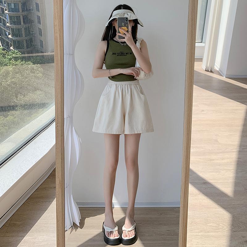 

Женские рабочие шорты цвета хаки, стирка хлопок, дизайн с высокой талией, широкие брюки, маленькие свободные повседневные шорты А-силуэта 2XL