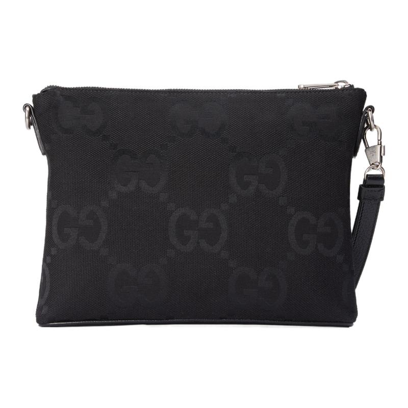 Gucci Jumbo GG Removable Shoulder Strap with Zipper Closure Canvas Messenger Bag Shoulder Crossbody Bag Medium Men's Black