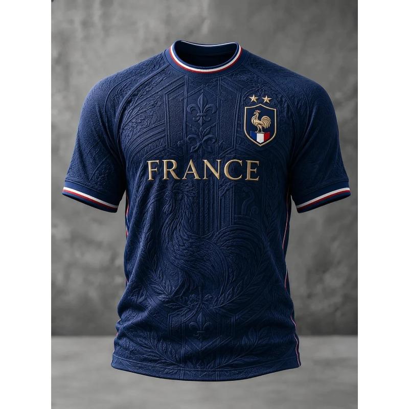 France Style T-Shirt Men Women 3D Print Textured Graphic Top Short Sleeve Casual Streetwear Breathable Quick Dry Summer Wear