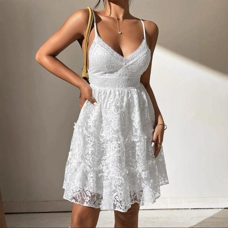 Women clothes European and American Lace Patchwork V-neck Backless Sling Sexy dresses for women