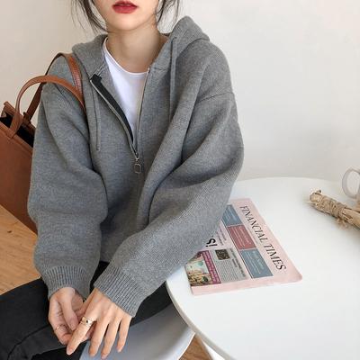 Zippered Hooded Knitted Cardigan Sweater for Women's Autumn Casual Wear Elegant and Comfortable Women's Clothes