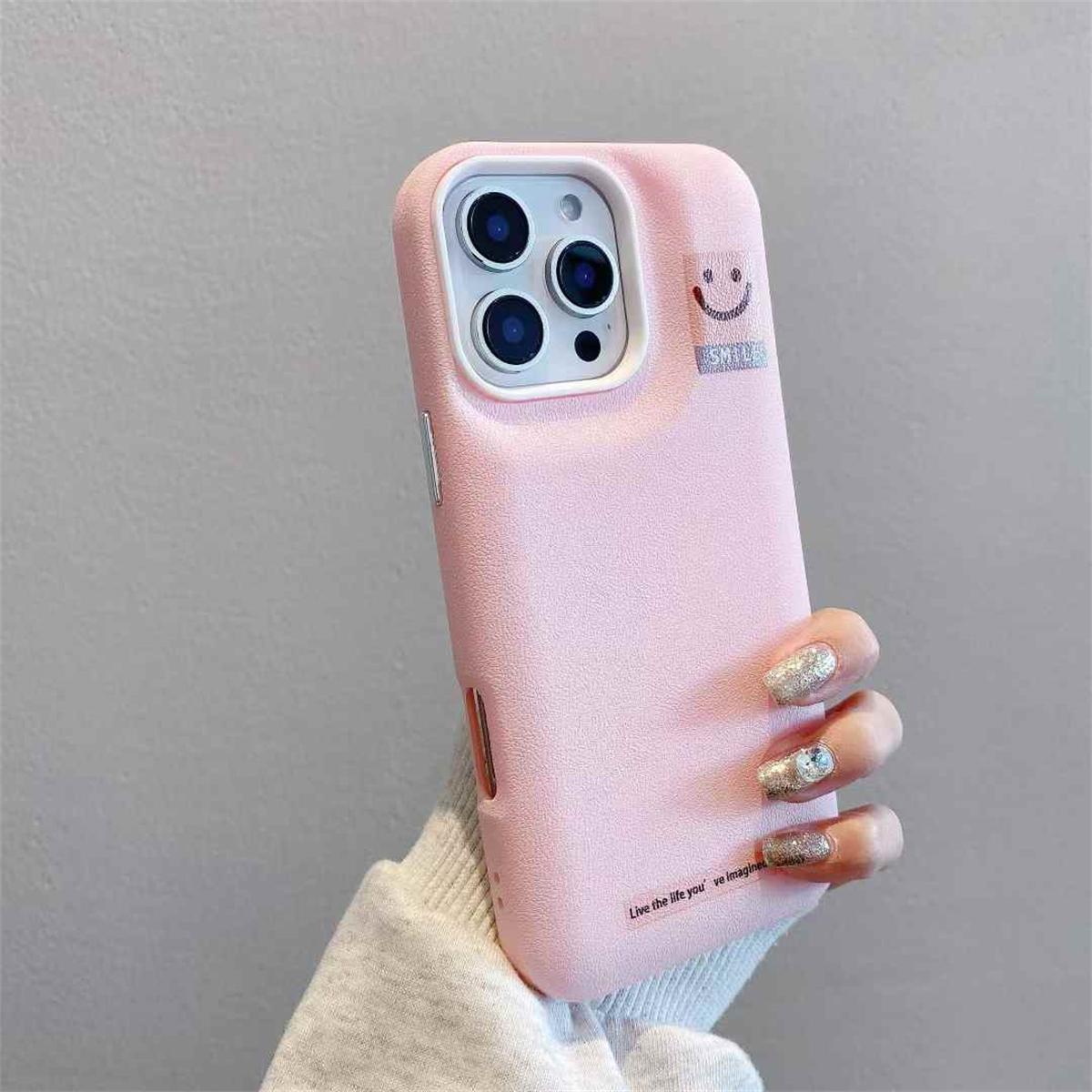 

Модный чехол для телефона Litchi Leather Smiling Face для iPhone 16 15 14 13 12 11 Pro Max Liquid Bread Cover iPhone 13