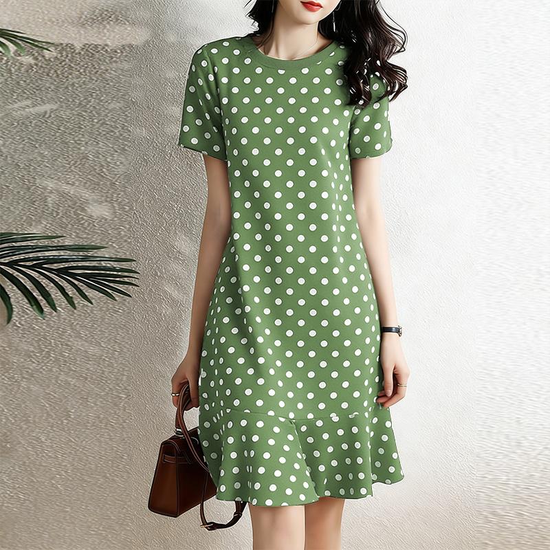ZANZEA Women Casual Round Neck Short Sleeve Summer Polka Dot Print Dress