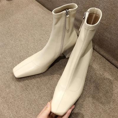 Fashion 2025 Autumn Winter Thick Heel Shoes Fashion Women Ankle Boots Sexy Square Toe Yarn Elastic Socks Boots Zip Boot Size 33-40 Black