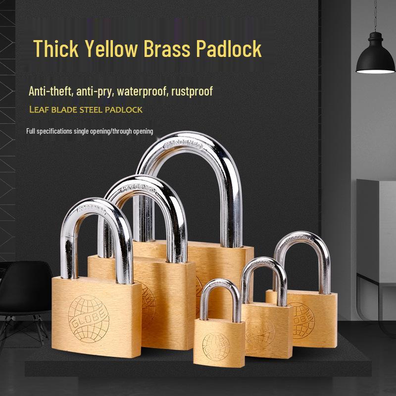 Small Brass Anti-Theft Padlock for Household Doors, Cabinets, and Dormitories with Thickened Lock Head and Key