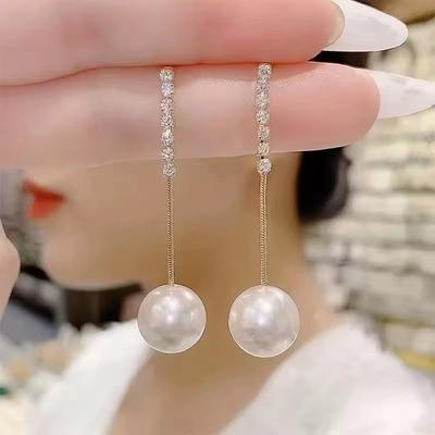 925 Silbernadel Lange Fransenperlenohrringe Trendy High-End Koreanische Version Ohrstecker Einfaches Temperament Zeigen Gesicht Dünne Ohrringe