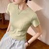 Grade Design and Bright Line Waist-hugging and Slimming Short-sleeved T-shirt for Women's Summer Clothing