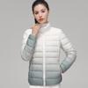 Autumn and Winter New Down Light Down Jacket Women's Stand-up Collar Hooded Gradual Change Color Large Size White Duck Down