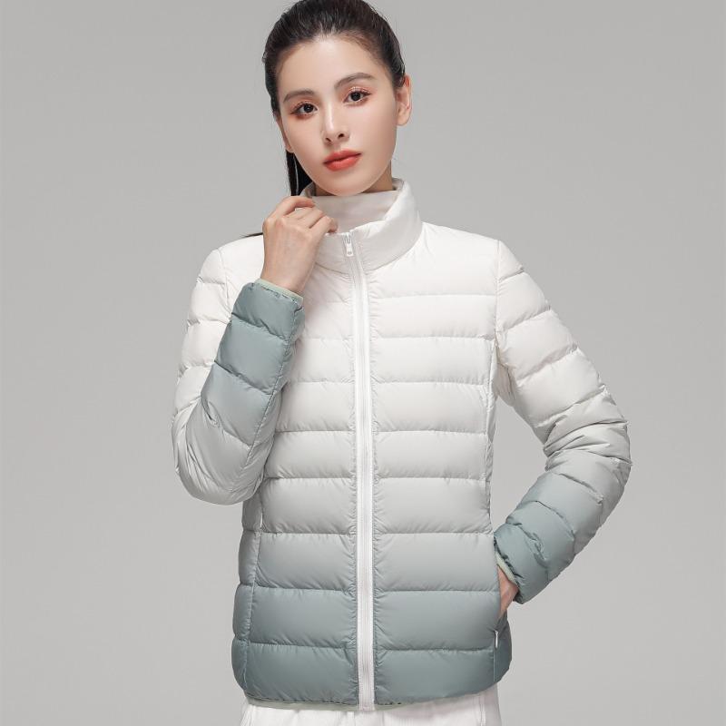 Autumn and winter new down light down jacket women's stand-up collar hooded gradual change color large size white duck down