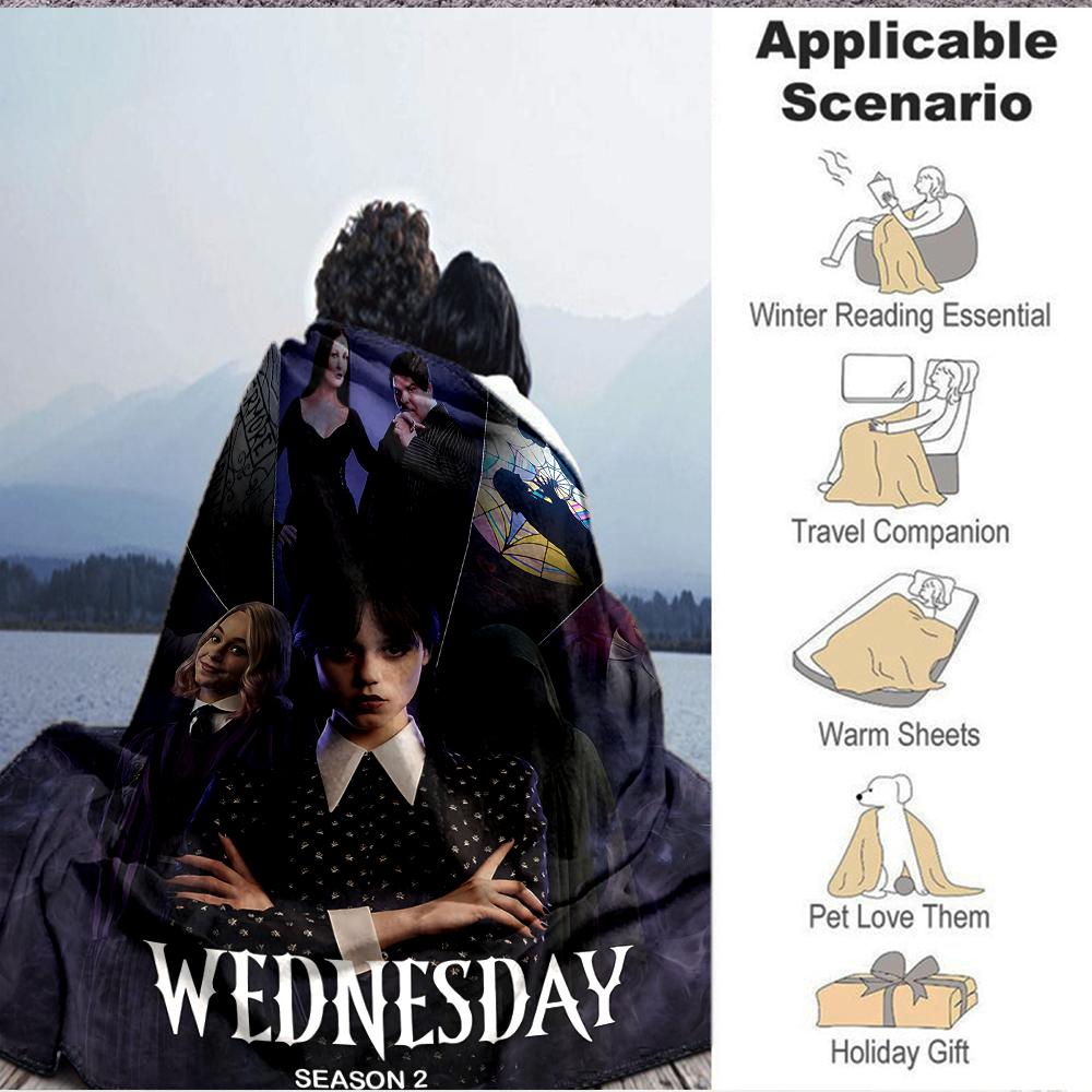 1Pc Wednesday Addams Returns Flannel Blanket, Soft And Comfortable, Casual Warm, Camping Travel, Christmas, Halloween Xmas Gift N1496