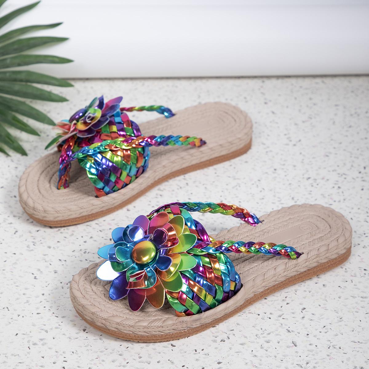 

Fashion Women Flower Flip Flops Slippers Women Shoes Boho Style Braided Band Designer Shoes Casual Non Slip Slides Ladies Zapatos Mujer 36