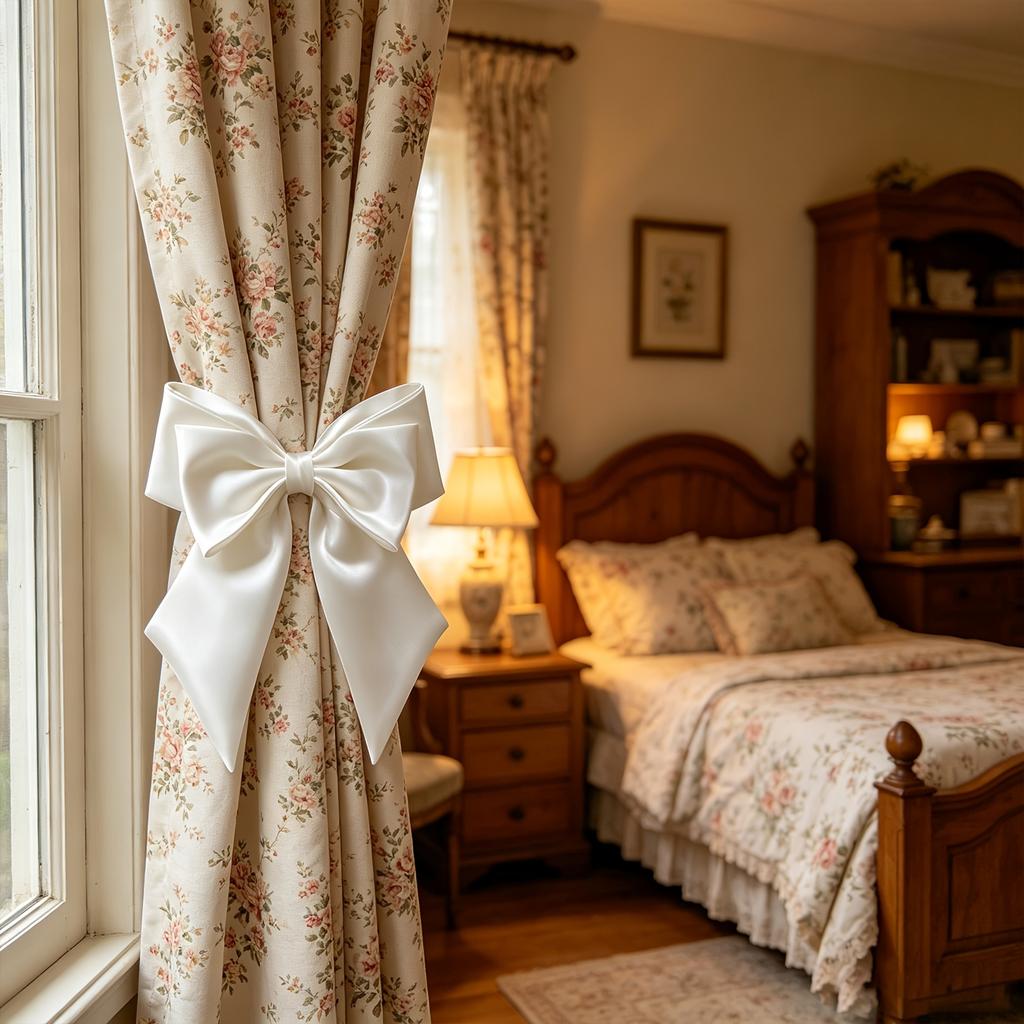 1Pc French-Style Bow with Ribbon - Elegant Bow with Ribbon Curtain Tiebacks, Luxurious Holders for Drapes, Blinds, Curtains