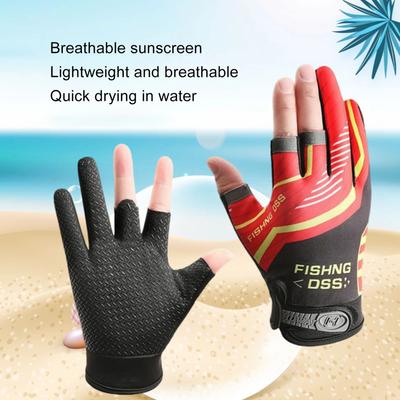 1 Pair Anti-Slip Fishing Gloves 3 Finger Cut Design UV Protection Breathable Universal for Men Women Kayaking Rowing 21x10cm