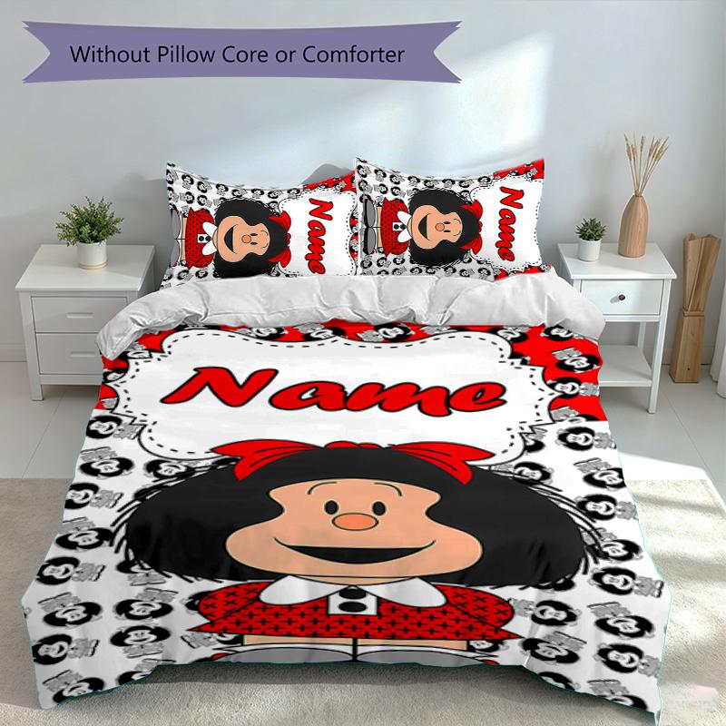 3pcs Custom Name Mafalda Set,Includes 1 Duvet Cover and 2 Pillowcases,All-season Bedroom Decor
