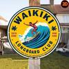Vintage Waikiki Longboard Club Metal Sign Round Surf Wall Art Iron Beach Home Decor