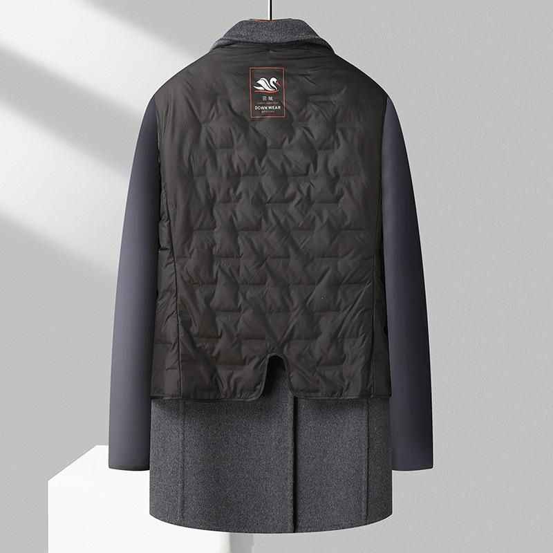 Abrigo de Lana Grueso de Doble Capa de Otoño e Invierno para Hombre de Largo Medio con Forro de Plumón Talla Grande Ropa de Hombre