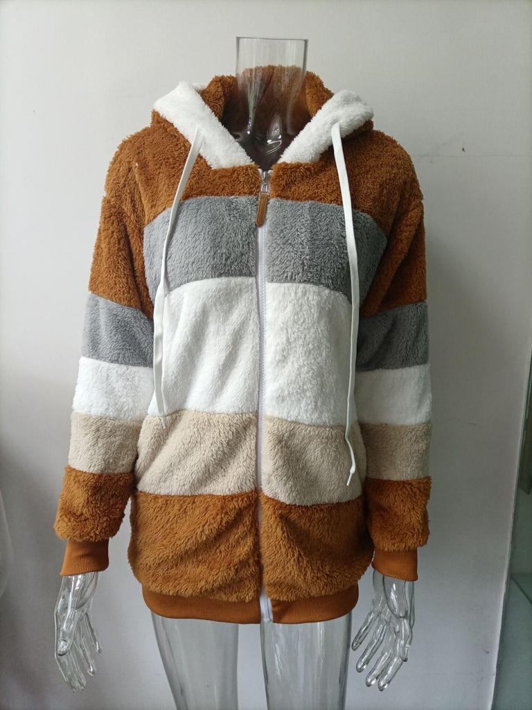 Women's Autumn/Winter Bestseller: Multi-color Plush Hooded Jacket