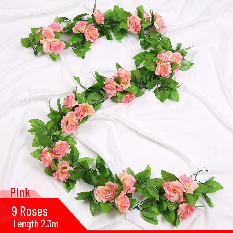 Artificial Rose Vine Ceiling Decor with Rattan for Living Room and AC Pipe Cover