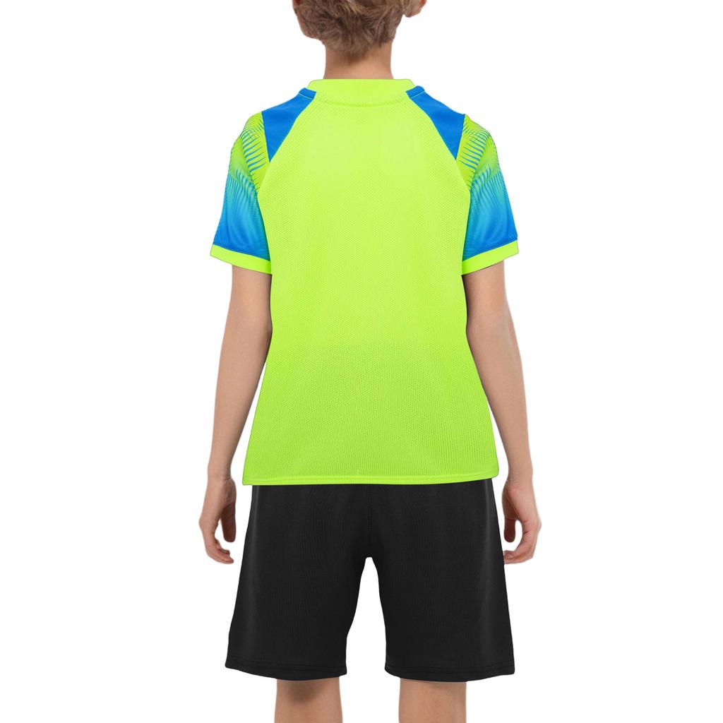 Children‘s Football Training Outfit V-Neck Short Sleeve Patterned T-Shirt and Elastic Waistband Drawstring Shorts for Athletic Practice