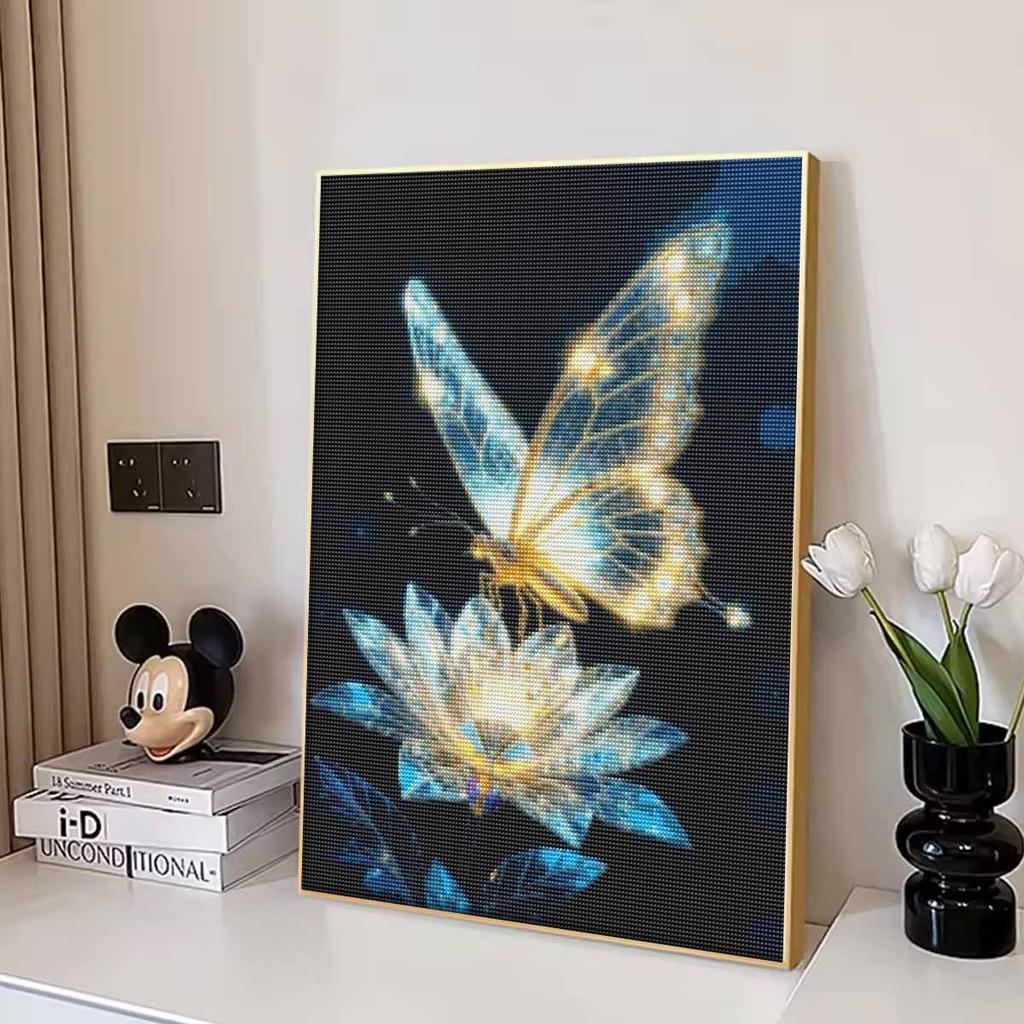 Butterfly and Lotus Full Round Drill Diamond Painting Kit DIY Sparkle Art Canvas for Adults Relaxing Craft and Home Decoration Gift Idea Set