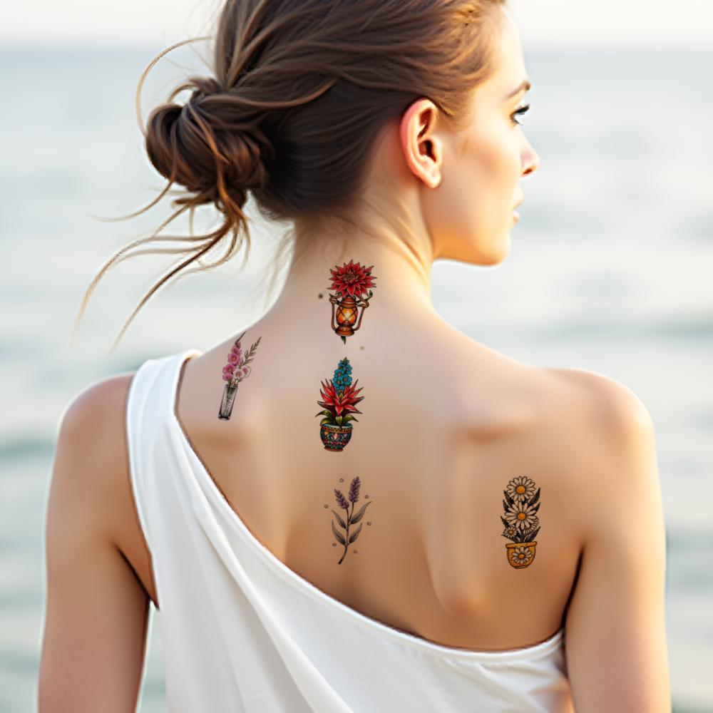 28pcs Temporary Tattoo Temporary Tattoo Stickers Bonsai Daisy Pineapple Plant For Arms Chest Men