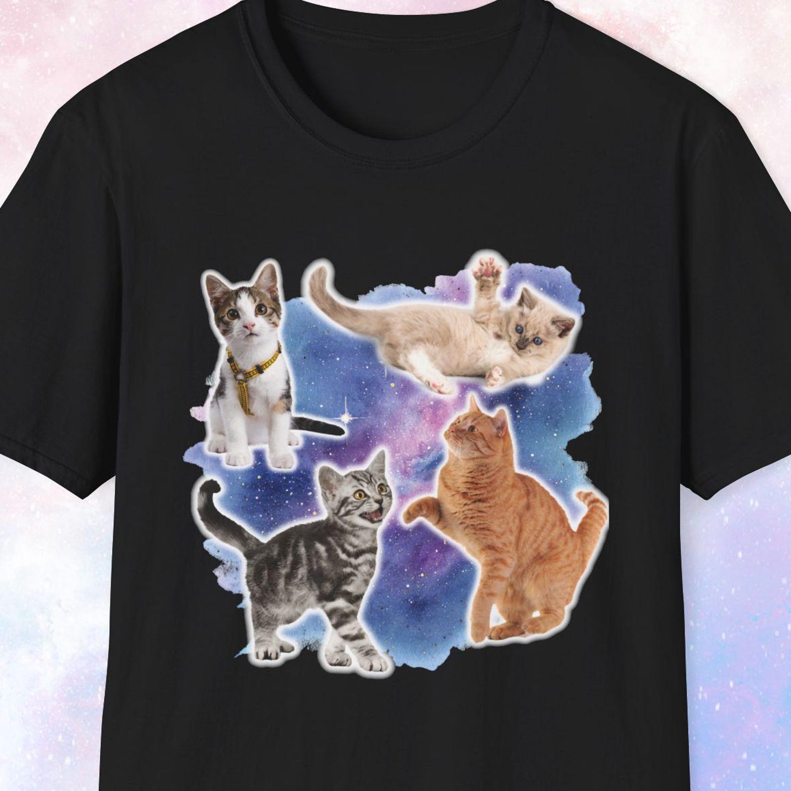 Space Cats Shirt, Gift for Cat Owner, Crazy Cat Lady Shirt, Cute Cat Print, Funny Cat Tshirt, Cat Gift, Weird Shirt, Retro Vintage Shirt 3XL