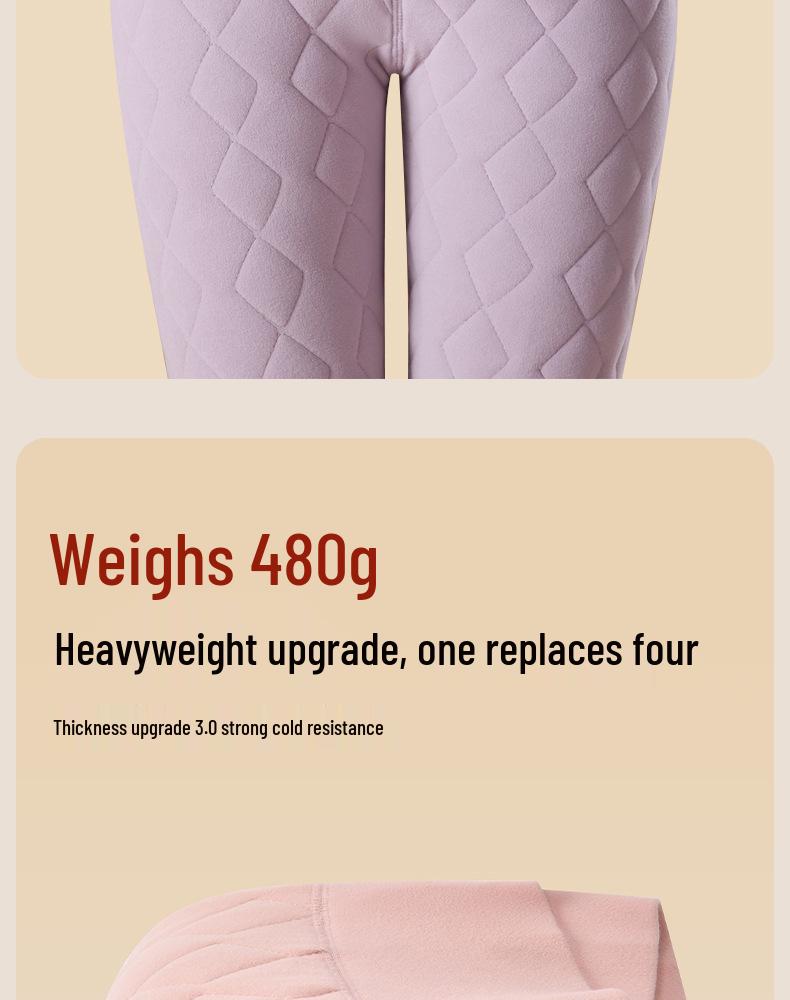 Women's Plus Size Lambswool-Cotton Warm Pants with Wool Knee Support and Fleece Base Layer for Autumn/Winter