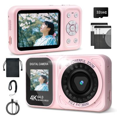 4K 30FPS 64MP Dual-Screen IPS Compact Digital Camera  32GB Card Included, 18x Digital Zoom, Image Stabilization, Type-C Charging, 2 Cards, Japanese