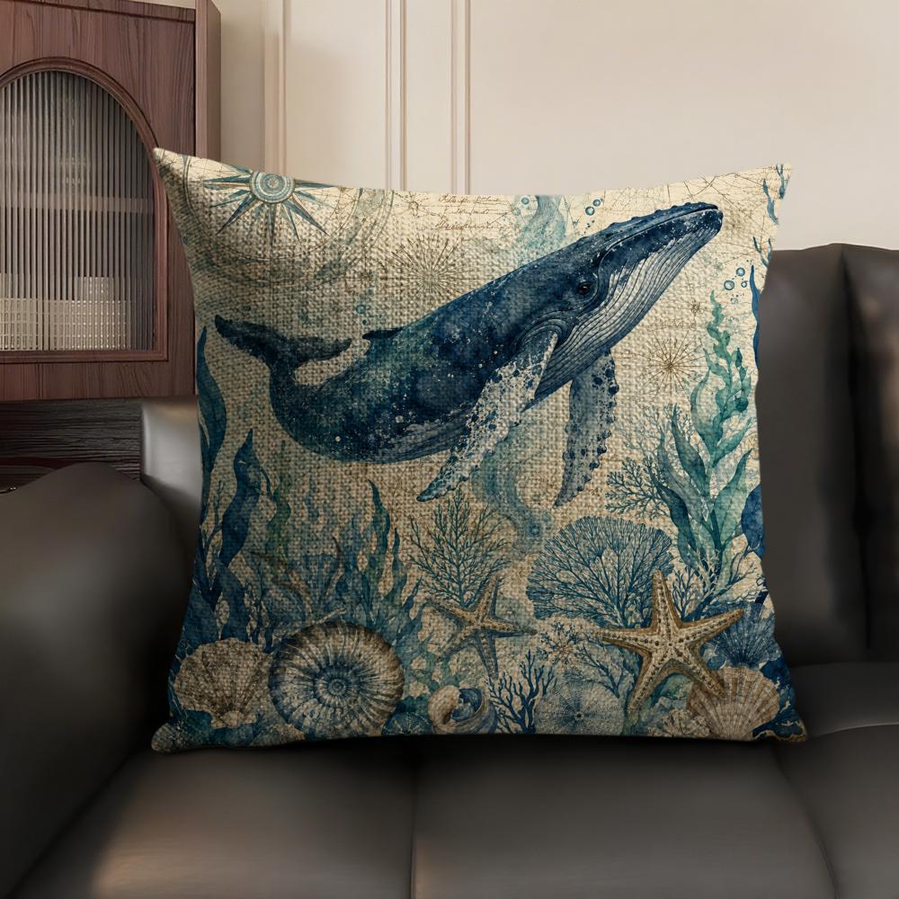 Marine Animals Cushion Cover Linen Organic Fabric DoubleSided Printing Sofa Breathable Home Decor Gift Pillow Case