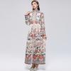 Robe de plage florale magnifique pour les vacances Printemps Été 2026 pour femmes Manches lanterne à col montant Boutonnage simple Ceintures Robe ample en mousseline