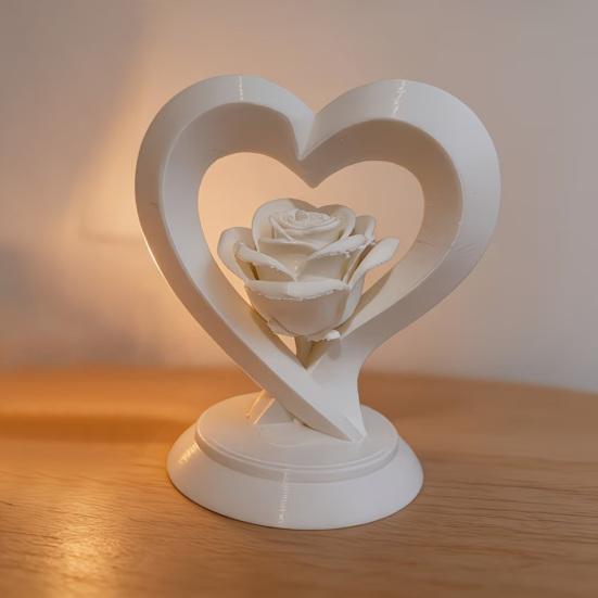 Rose Heart Figurine, 3D Printed Heart Sculpture, Romantic Decorative Ornament for Table, Shelf Centerpiece