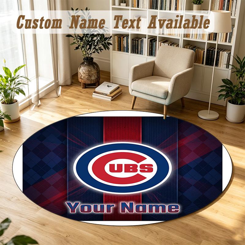 Round Rug Custom NameChicago Cubs Pattern Non Slip Carpet Home Floor Decor