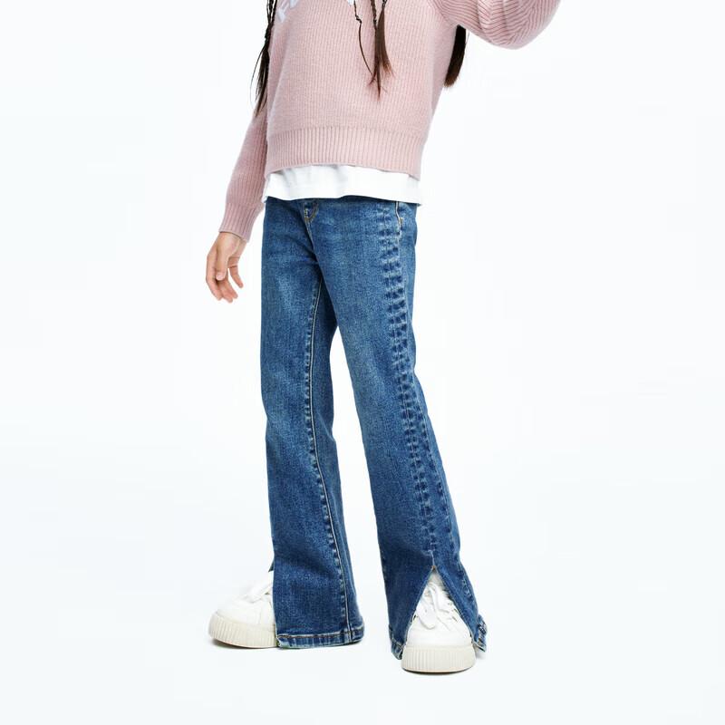little MO&Co. Girls  Flared Slit Denim Pants 140