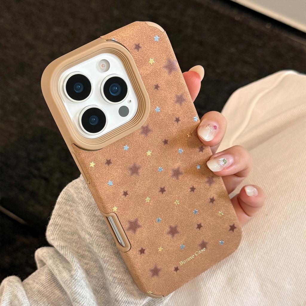 Gilt Stars Are Suitable for Iphone17promax Apple 16 Mobile Phone Case 15 Autumn and Winter Retro Brown 13 Leather 11 Soft Shell