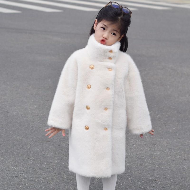 Children's Mid-Length Fur Coat: Winter Girls' Thick Mink Insulated Fur-Lined Coat