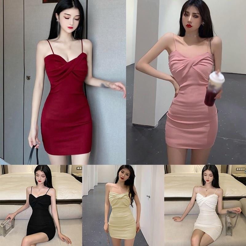 Suspender Knitted Dress Summer Suspender Buttocks Show Thin Dress