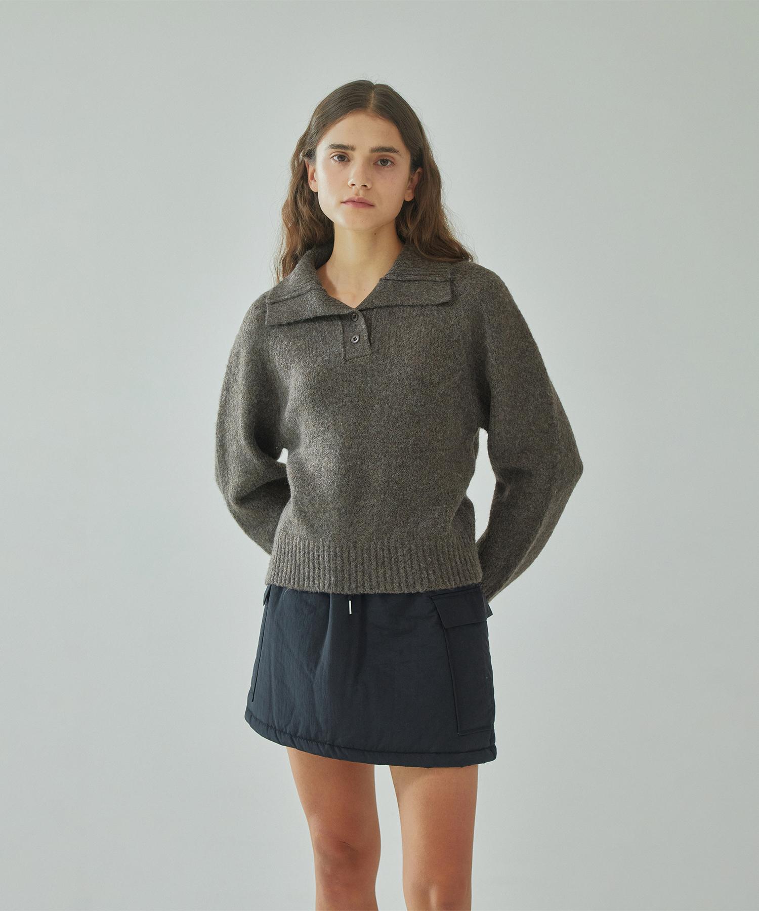 Pin Black Wide Collared Knit Pullover Brown Brown/Free