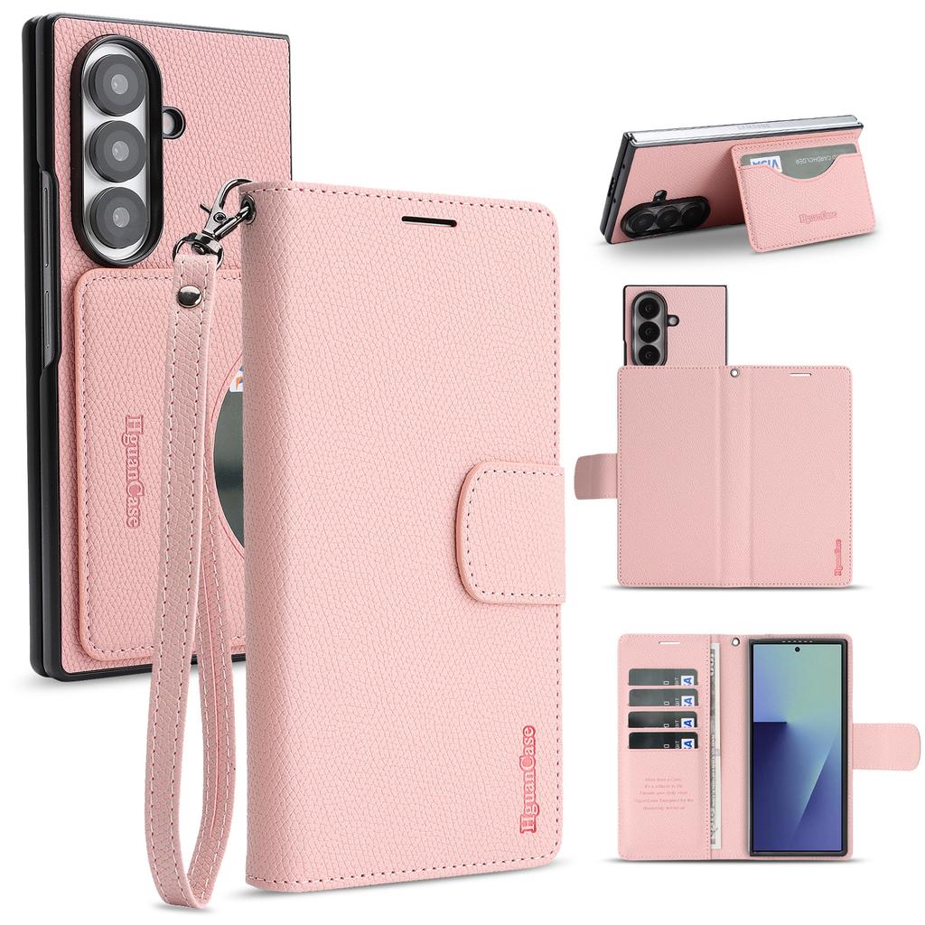 Detachable Leather Case for Samsung Galaxy Z Fold 7 ZFold 6 5 4 3 RFID Blocking Multiple Card Holder Wallet Phone Cover+Lanyard