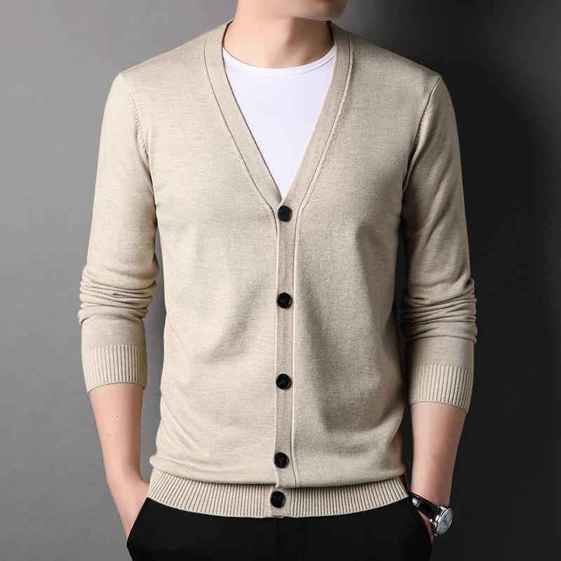Autumn Men's Casual Simple Solid Color Knitted Cardigan