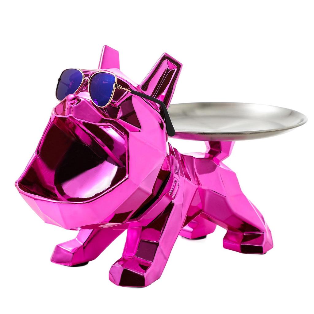 Polygonal Bulldog Storage Tray Ornament - Electroplated Resin Dog Sculpture