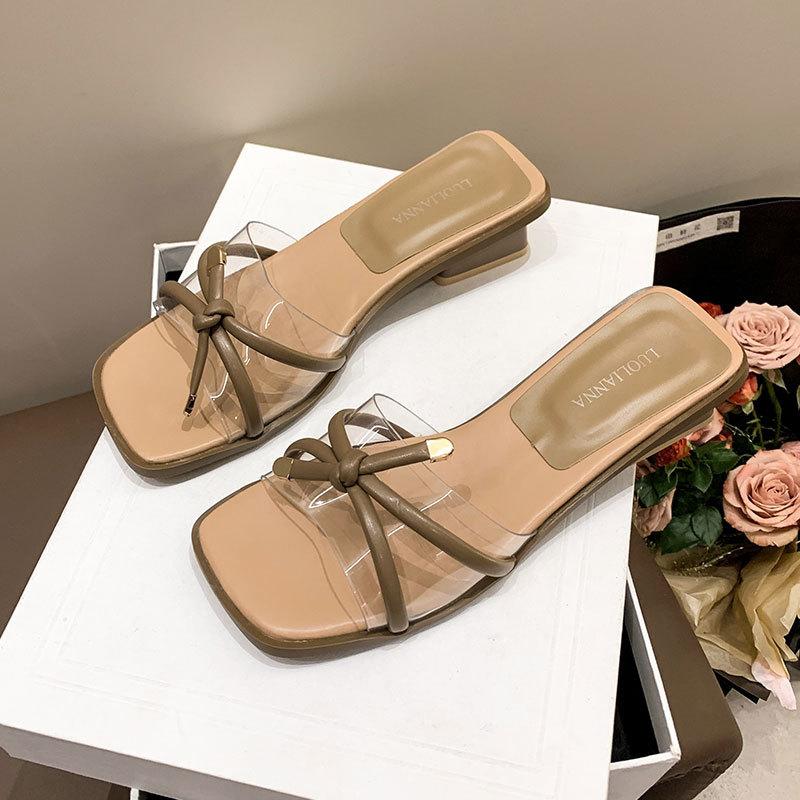 

Fairy wind sandals female summer wear 2025 new sweet bow thick heel sandals female silver sandals with skirt 40 коричневый