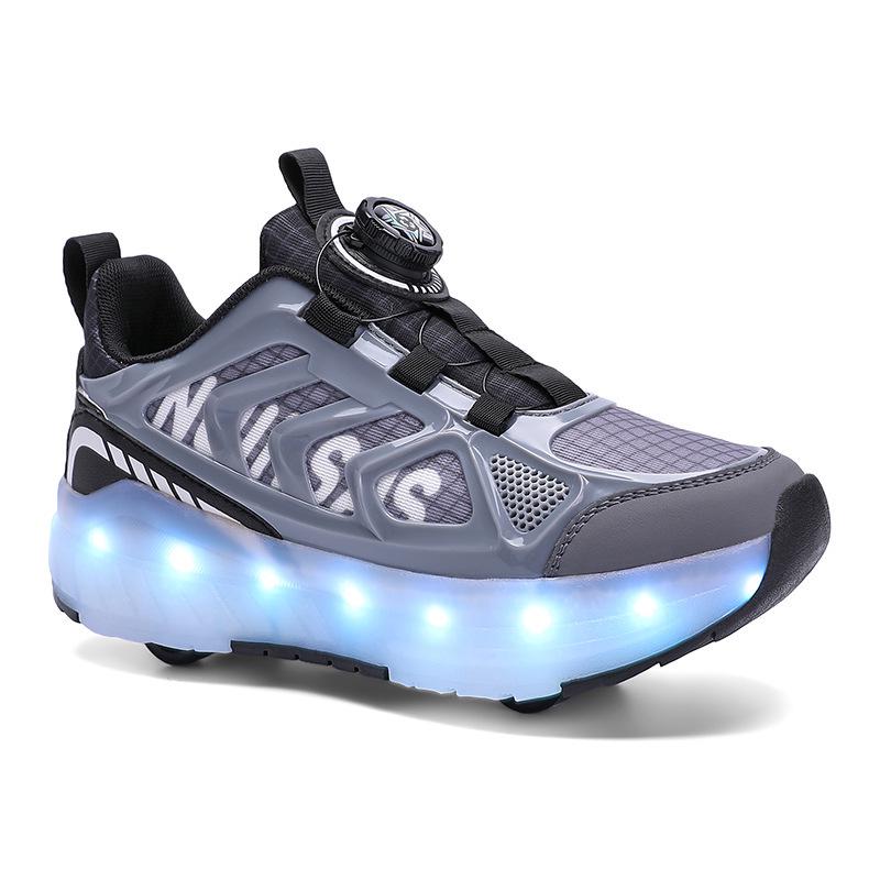 Children's Four-Wheel Luminous Roller Shoes with Rotating Buckle and Flashing Wheels