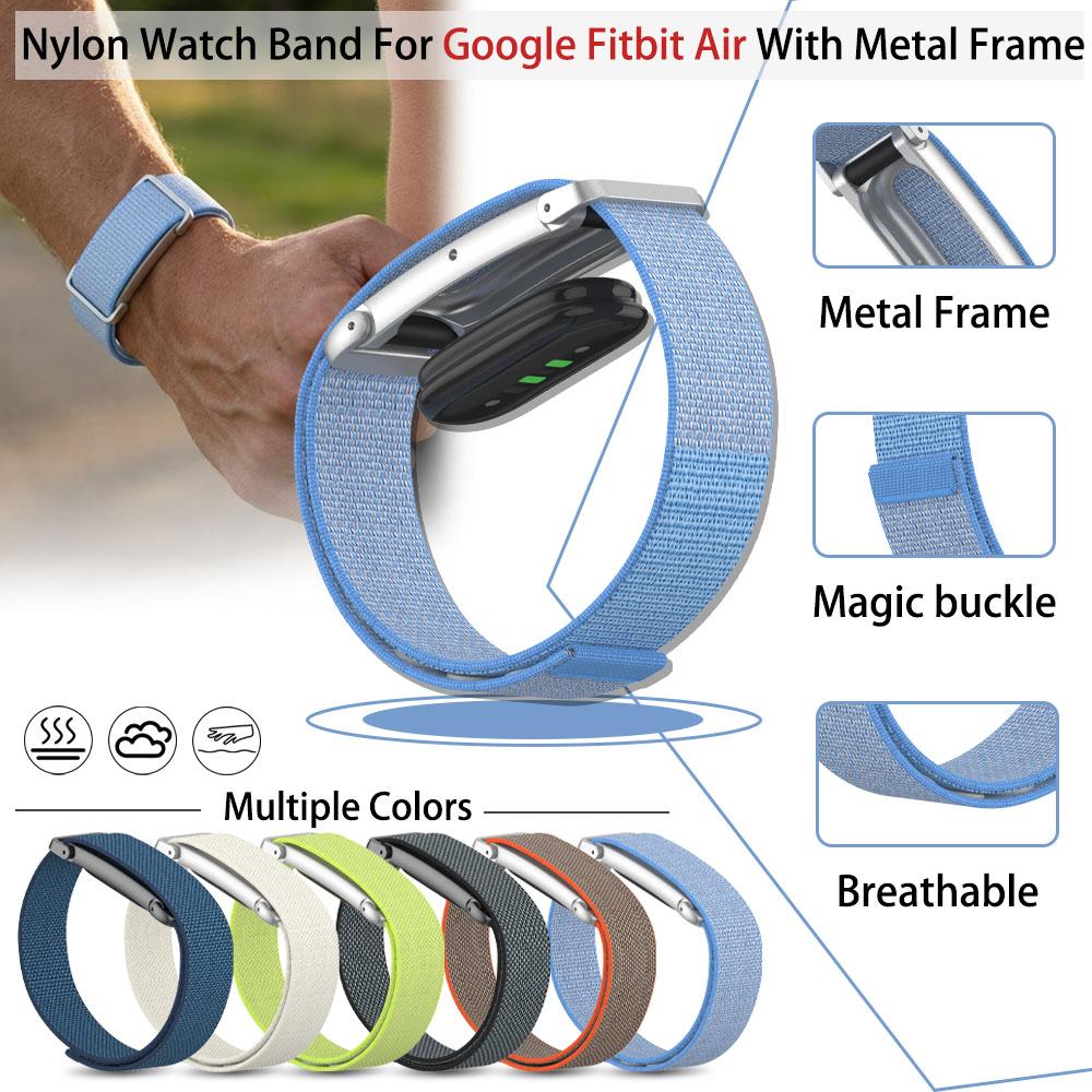 2PCS Official Matching Color Nylon Wristband for Google Fitbit Air Metal Watch Bezel Magic Buckle Nylon Strap Lightweight Band