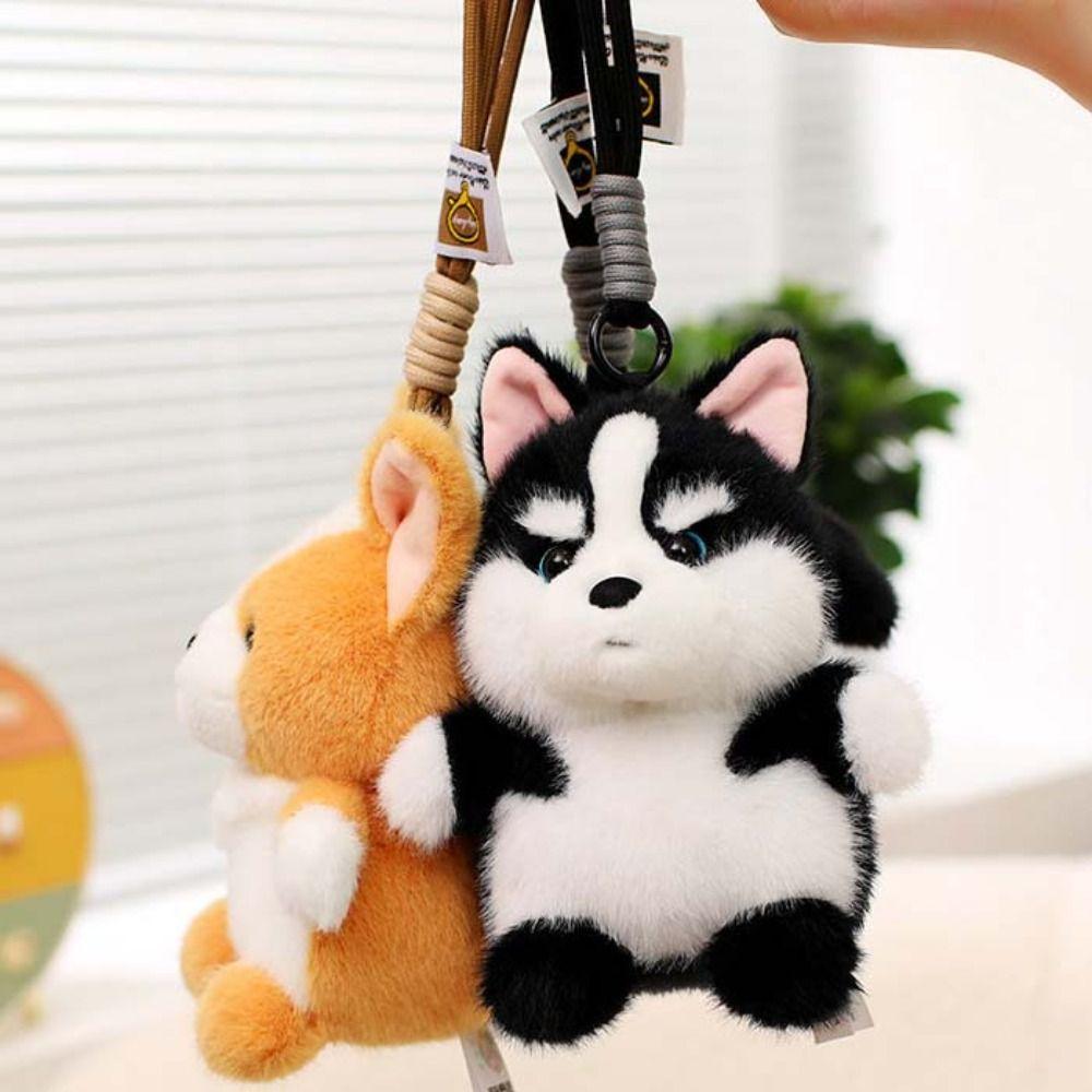 Stuffed Animal Husky Corgi Plush Schnauzer Dog Stuffed Keychain Dog Plush Pendant  Kids Toy