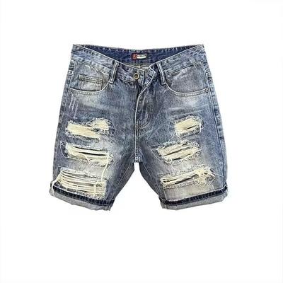 Jeans corti strappati da uomo, moda estiva, casual, slim, stile retrò, pantaloncini di jeans